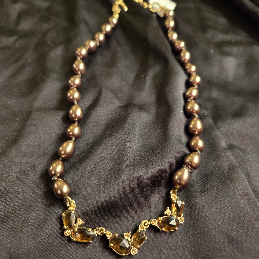 ⭐ Vintage Monet Gunmetal Bead & Purple Crystal Necklace — Collar Length — Signed - Picture 4 of 13